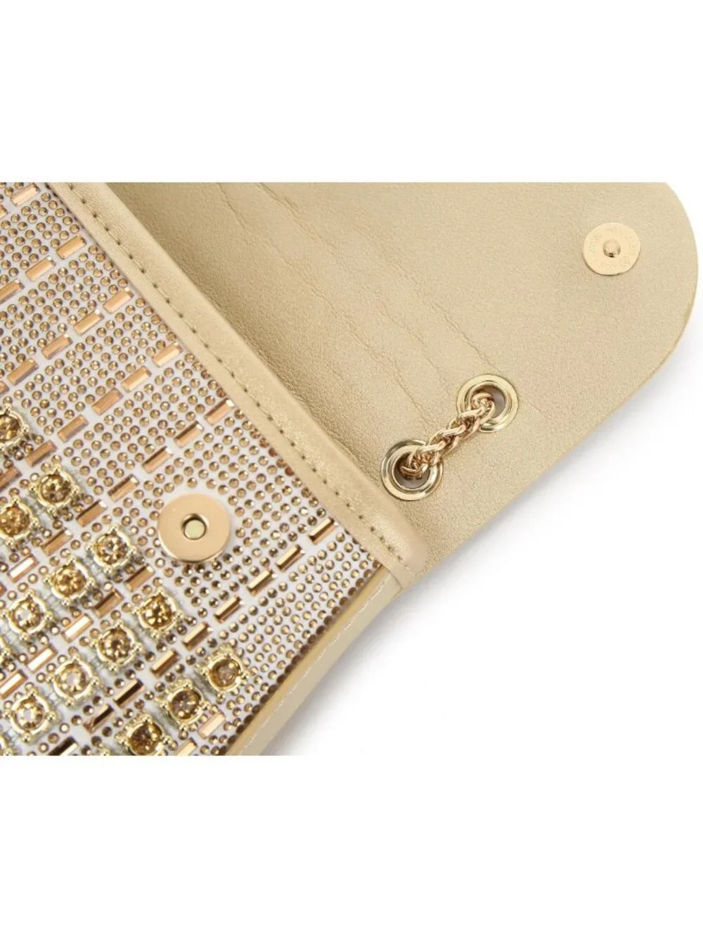Sparkly Rhinestone Evening Clutch with Chain - Holiday Party Metallic Purse for